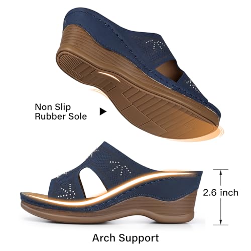 Image of TEMOFON Women Wedge Sandals Dressy: Comfortable Lightweight Summer Shoes | Low Wedge Heel - Fit Wide Feet - Comfy Stylish Slip on Sandals Size 5-11