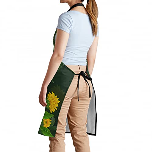 Giwawa Rustic Sunflower Apron With Pockets - Yellow Flowers Kitchen Bib Autumn Sunflower Apron Fall Plants Botanical Floral Aprons For Women Men Adjustable For Cooking Baking Grilling Gardening #TOP2