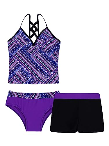 Hularka 3 PCS Kids Girls Tankini Set Floral Swimsuit Tops with Bottoms Shorts Swimwear Bechwear Bathing Suits3