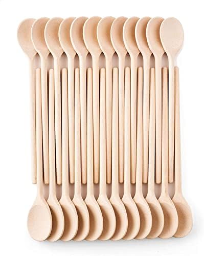 30cm - Wooden Kitchen Spoons Baking Mixing Serving Craft Utensils Bulk Oval Spoon Puppets Long Handle Beechwood for Woodburning & Different Occasions - Set of 24 - Mr. Woodware