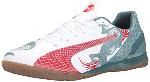 Puma Men's Evospeed 4.3 Graphic Indoor-M, White/Sea Pine/High Risk Red, 10.5 M US