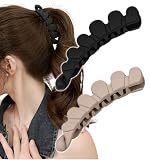 [Herbeluemily] バナナクリップ ヘアクリップ しっかり 髪留め シンプル おしゃれ 花びら 2個セット B ブラック+ベージュ HM-0105-R02-B