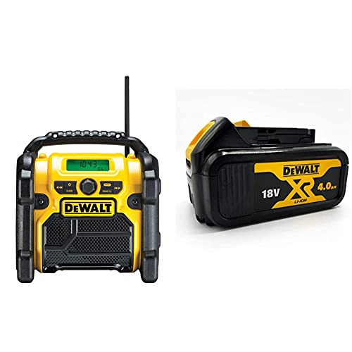 DeWALT DCR019 Radio/Radio-réveil & Batterie XR 18V 4 Ah Li-ION - DCB182-XJ - Compatible avec Tous Les Outils XR 18V Bricolage et Jardin DEWALT - Témoin de Charge Lumineux