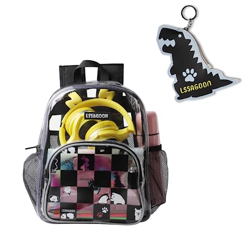 LSSAGOON PVC Mini Clear Backpack Stadium Approved for Girls Kids Women, Waterproof Heavy Duty Transparent Bookbags W/Coin Purse, Casual See Through Backpacks for Concert Sport Travel School