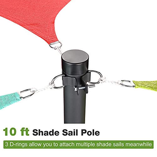 Yescom 10 Ft Sun Shade Sail Pole Post Canopy Awning Deck Patio Backyard With Pole Bracket Clamp Powder Patio Outdoor 121" Black #TOP3