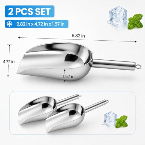 Image of Homoyoyo 2Pcs Stainless Steel Ice Scooper: Flat Bottom Stainless Steel Spatula Grain Soy Nuts Rice Scoop Pet Feed Feeding Scoop Flour Spoon Shovel Silver Ice Cube Shovel Kitchen