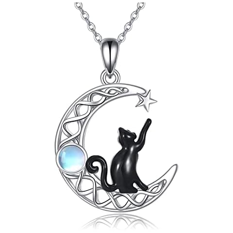 CRMAD Black Cat Necklace for Women Sterling Silver Moonstone Cat Jewelry Irish Gifts (star) Cover