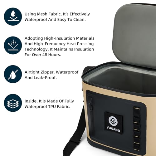 Image of Vogano 40 Can Soft Cooler Bag - Insulated Leak-Proof Large Cooler Bag with Roll-Top Waterproof Seal | Portable Ice Chest for Camping, Beach, Travel, Picnics | 24HR Cold Retention
