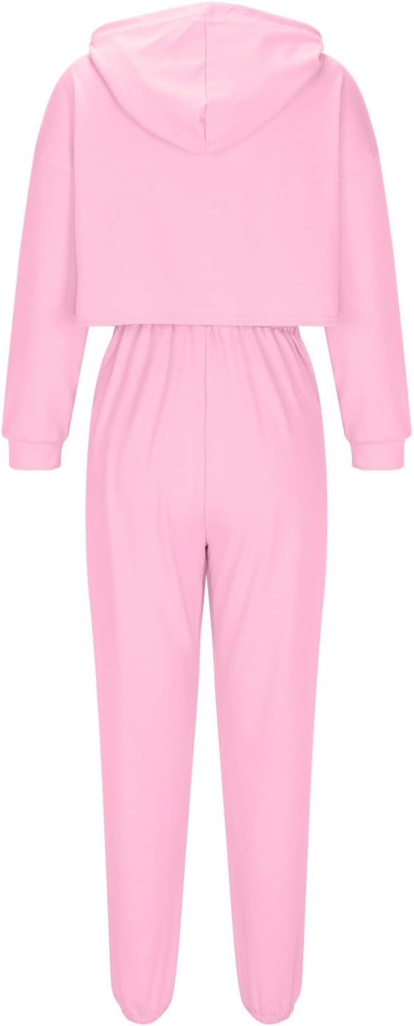 HGps8w 2 Piece Outfits for Women Sweatsuit Sets Casual Solid Long Sleeve Pullover Crop Hoodies 2025 Spring Jogging Suits