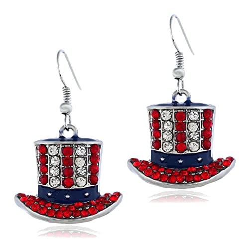 July 4 Earrings for Women - Patriotic Jewelry - Red, White and Blue Jewelry (Hat Earrings)