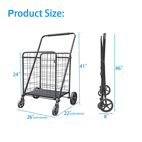Xinglang Folding Shopping Cart, Collapsible And Heavy Duty Grocery Cart, Easy Moving Deluxe Utility Cart With 360°Rolling Swivel Wheels, Jumbo Large 130L Capacity Shopping Cart For Groceries(Black) #TOP1