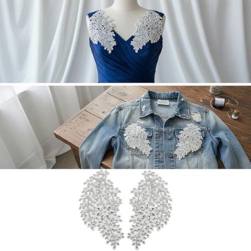 Aplique de encaje bordado con pedreria fina tridimensional para vestidos de novia 8