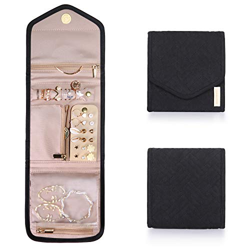 Image of bagsmart Travel Jewelry Organizer Case Foldable Jewelry Roll for Journey-Rings, Necklaces, Earrings, Bracelets, Black Mini