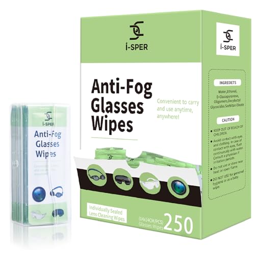 250 Count Anti Fog Lens Wipes for Eyeglasses, Pre-Moistened Individual Wrapped Glasses Wipe Lens Cleaner, with a Carrying Box, Defogging Screen Wipes for Eyeglasses, Sunglass, Goggles, Camera Lens