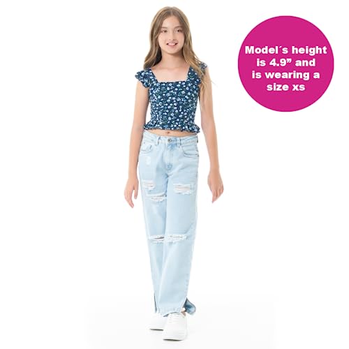 Nauty Blue Girls Jeans High Rise Ripped Boyfriend Jean - Teen Jeans For Casual Occasions For Girls 10-12 Years (Small) Light Blue #TOP1