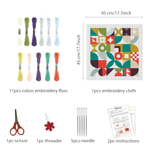 Image of FREEBLOSS 11CT Cross Stitch Kit Cross Stitch Craft Kit with Stitching Guide for Beginners Memphis Stamped Embroidery Set Crossstitch Wall Hanging Set 17.7x17.7inch