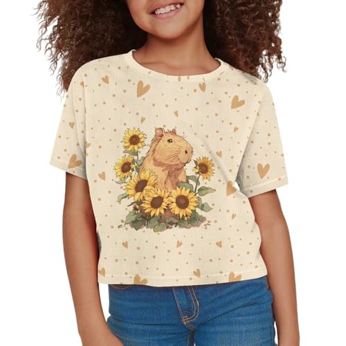 Image of Girls Crop Tees Crew Neck Casual Short Sleeve T Shirts Kids Loose Soft Comfortable Tees Blouses Shirt for Little Girl