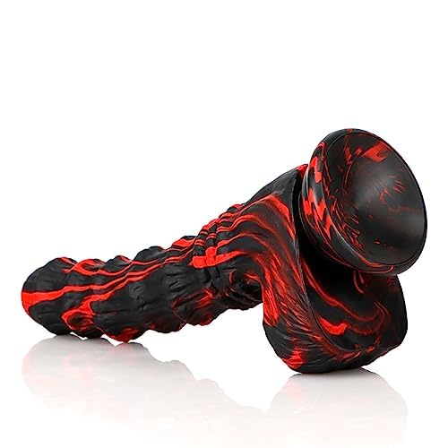 Red Black ale Realistic Dildo with Suction Cup, Flexible Liquid Silicone Anal Dildos Prostate & G-Spot Massager Adult Sex Toys for Women Men Couples - M: M