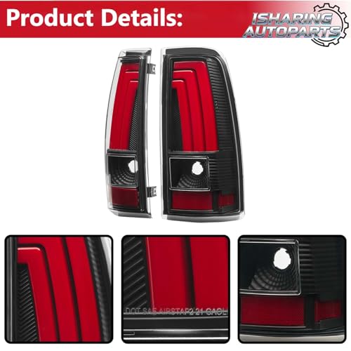 Image of 3 LED Tube Tail Lights Assembly Compatible with 2003 2004 2005 2006 Chevy Silverado 1500 2500 3500 Rear Light Brake Lamps Driver & Passenger Side, Black Housing Clear Lens