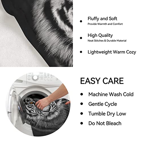 Kamoxi White Tiger Blanket Tiger Face Animal Print On Black Throw Blankets For Adults Kids Baby Fluffy Fleece Flannel Soft Sofa Chair Bed Blanket Decor Picnic Mats Camping Travel Quilts 50"X40" #TOP5