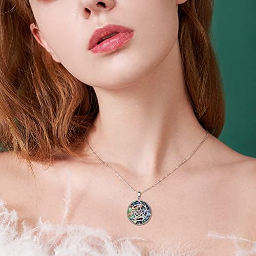 YAFEINI Pentagram Pentacle Necklace 925 Sterling Silver 7 Chakra Pendant Wiccan Star Crescent Moon Necklaces Jewellery Gifts for Women
