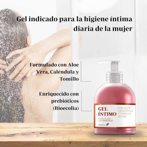 Ebers Gel Higiene Íntima para Mujer (Con Aloe, Caléndula y Tomillo) - 250 ml - Uso Diario con Prebióticos - Calmante, Refrescante y Antiséptico - Ayuda al Equilibrio del pH Genital - imagen 3