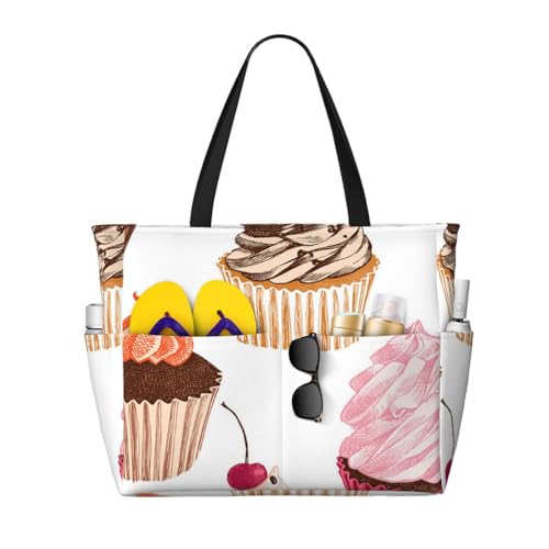 Sac de plage grand format pour femme avec motif petits gâteaux mignons