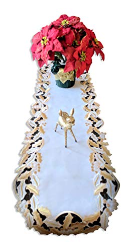 Galleria di Giovanni Table Runner Christmas Dresser Scarf Doily Gold Mistletoe 54" Holly
