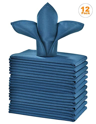 Cieltown Polyester Cloth Napkins 1-Dozen, Solid Washable Fabric Napkins Set Of 12, Perfect For Weddings, Parties, Holiday Dinner (17 X 17-Inch, Navy Blue) #TOP5