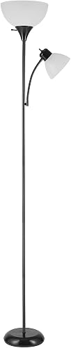 Globe Electric 67135 Delilah 72" Torchiere Floor Lamp with Adjustable Gooseneck Reading Light, 3-Way Dimmable, Matte Black