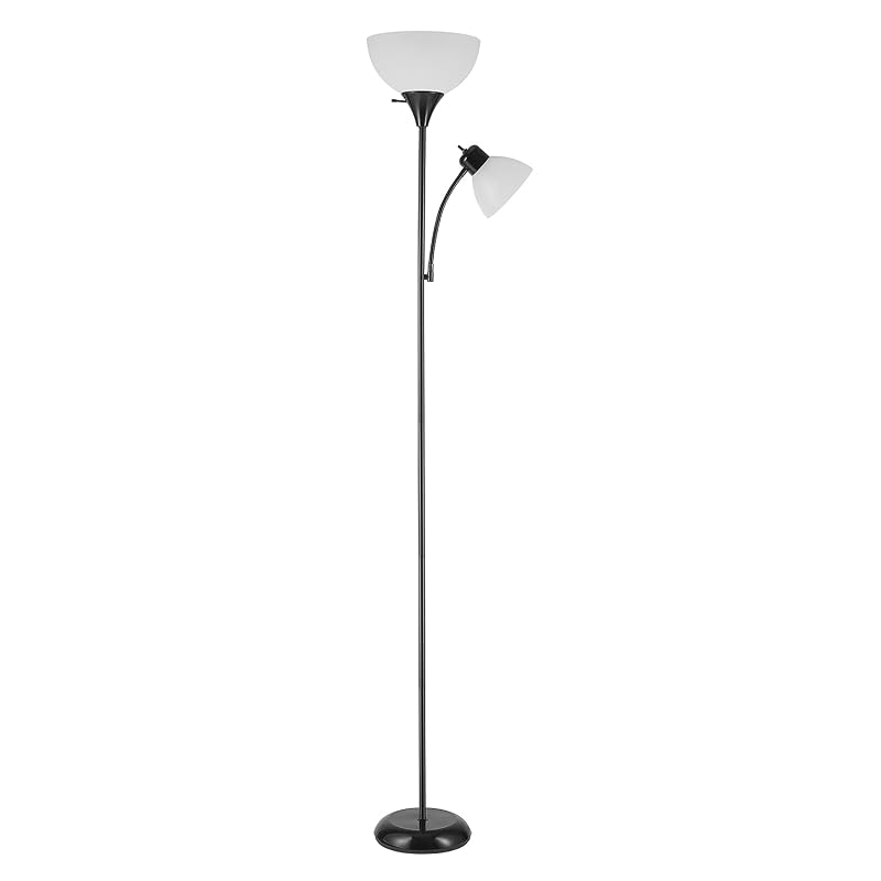 Globe Electric 67135 72" Floor Lamp with Adjustable Reading Light, Bright, Easy-to-Assemble Torchiere for Bedroom, Living Room & Office - Space-Saving Slim Design Black 1 Pack