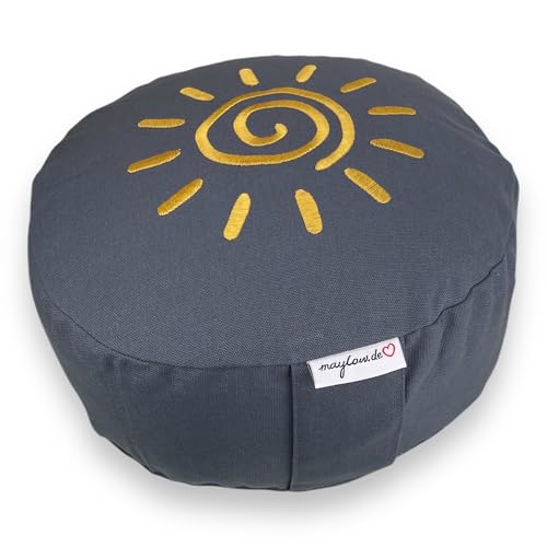 Cuscino Da Yoga E Meditazione Maylow - Imbottitura In Farro Bio, Fodera Cotone Lavabile, Motivo Fiore Della Vita - Foto 3