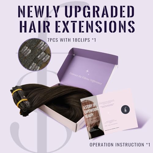 Fshine Brown Hair Extensions Dark Brown Clip in Human Hair 24 Inch Straight Extensions Double Weft Natural Hair 7Pcs 120g - Image 2