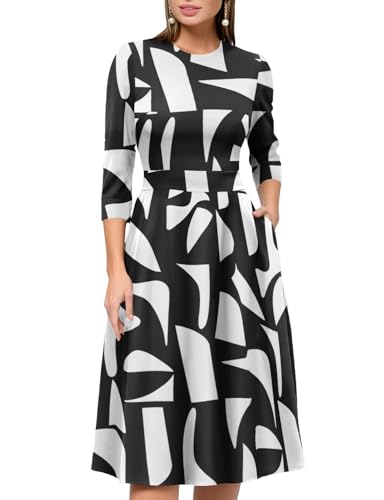 Image of Simple Flavor Women's Floral Vintage Dress Elegant Midi Evening Dress 3 /4 Sleeves