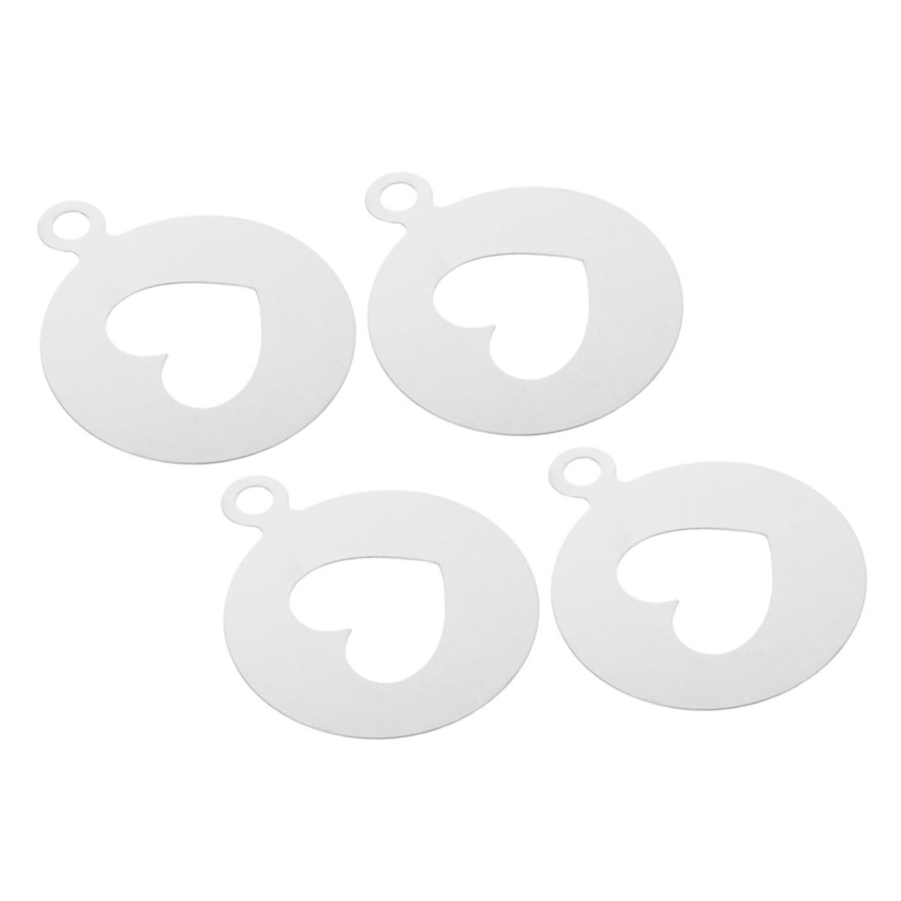 OUNONA 4pcs Reusable Heart Shaped Coffee Stencils DIY Latte Art Tools Stainless Steel Cake Stencil Templates for Cappuccino Cupcakes and Hot Decorating