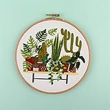 Einfach zu sticken. DIY Stickerei mit Reifen Succulents Pflanze Kaktus Handstich Kreuzstich Nähen Kit für Anfänger Nordische Babyzimmer Dekor (Color : 6, Size : 20cm Retro Hoop kit)