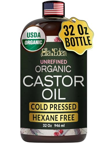 Ella & Eden Organic Castor Oil – Cold-Pressed Hexane-Free Unrefined – For Hair Growth, Skin and Face – USDA Certified & 100% Pure – 32 fl oz