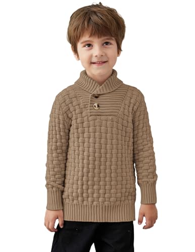 Arshiner Boys Crewneck Long Sleeve Textured Ribbed Edge Pullover Sweaters Button Up Knitted Sweater Tops