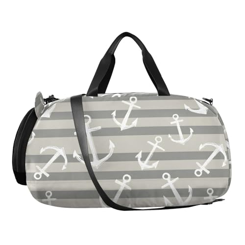 Duffle Bag for Boys or Girls with Shoes Compartment, Striped Background Navigation Sports Travel Bag Overnight2