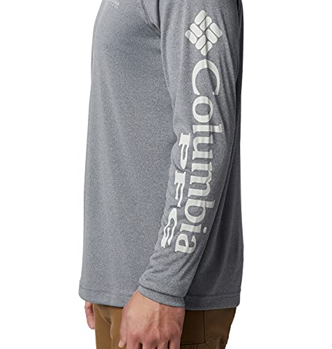 Columbia Men's Terminal Tackle Heather Long Sleeve Shirt, Charcoal Hthr/Cool Grey Logo, Large #TOP2