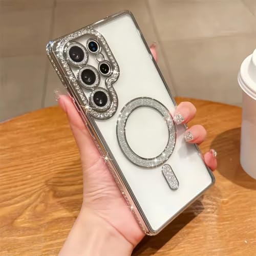 Image of for Samsung S26 Ultra 5G Glitter Case,Luxury Bling Rhinestone Diamond Plated Bumper Case,MagSafe, Sparkle Camera Lens Protection Clear Back Cover for Samsung S26 Ultra 5G (Silver)