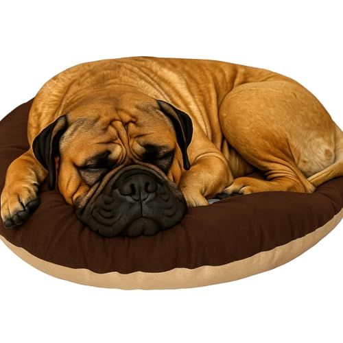 Image of The Pets Company Calming Dog & Cat Bed | Soft Fluffy Donut Reversible, Washable Pet Bed for Puppies | Cozy Plush Anti-Anxiety Cushion |, (L-38 Inch x B-38 Inch x H-6 Inch), Brown & Beige-XLarge