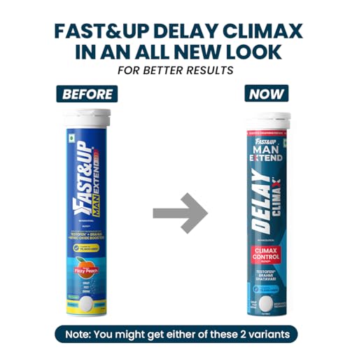 Fast&Up Man Extend | Testofen® Fenugreek Extract |Nitric Oxide Booster + Energizing Blend | Shatavari | Brahmi| Helps Improves Vitality & Stamina | Pack of 20 Effervescent (Peach Flavour)