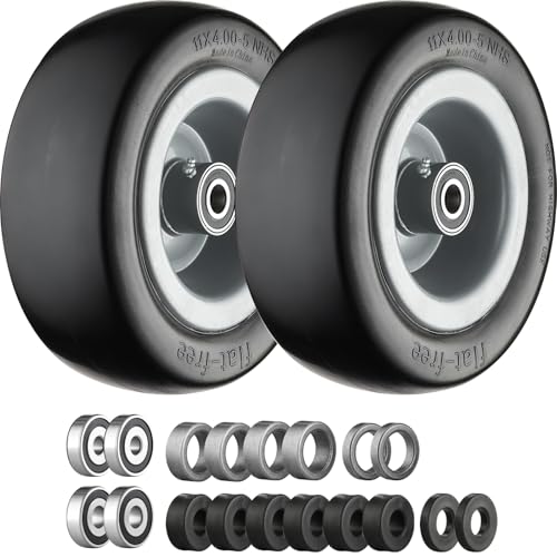 11x4.00-5 Lawn Mower Tires Flat Free Gray Rim with 3/4 5/8 and 1/2 bearings 3.6-6.7 Centered Hub 11x4.00-5 Tire for Zero Turn Front Lawn - 2Pack