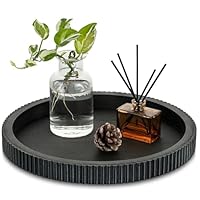Hanobe Deko Wohnizimmer Tischdeko Tablett: Rund Vintage Dekotablett Holz Schwarz - Klein Holztablett Landhaus Tischtablett für Kaffee Tisch