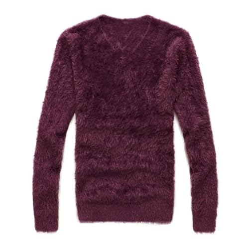 Men Solid Mohair Sweater Soft Warm Pullover V-Neck Elastic Knitted Sweaters4