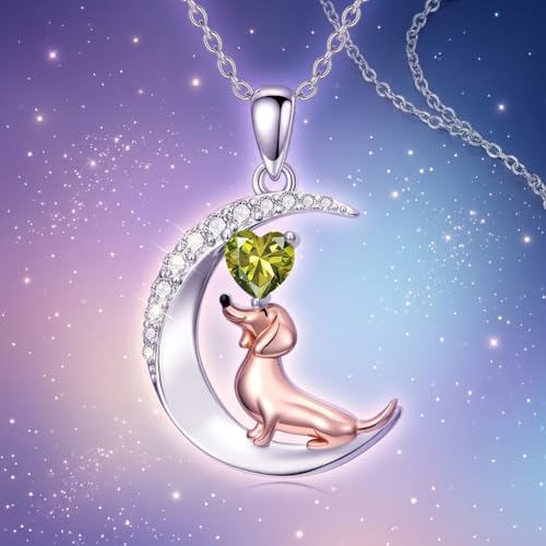 Image of PROESS Animal Birthstone Necklace 925 Sterling Silver Otter /Axolotl /Hippo /Elephant /Dachshund /Monkey /Red Panda Pendant Necklace Animal Birthstone Jewelry Gifts for Women