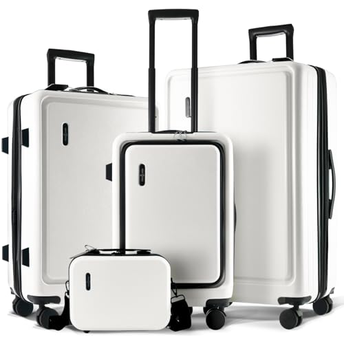 Image of TRAVELARIM White Hardshell Luggage Sets 4 Piece, Durable Suitcase Set, Travel Luggage Set with Integrated TSA Lock, 360 Spinner Wheels, Expandable Medium and Large Checked Suitcase, 20 /24 /28 Inch