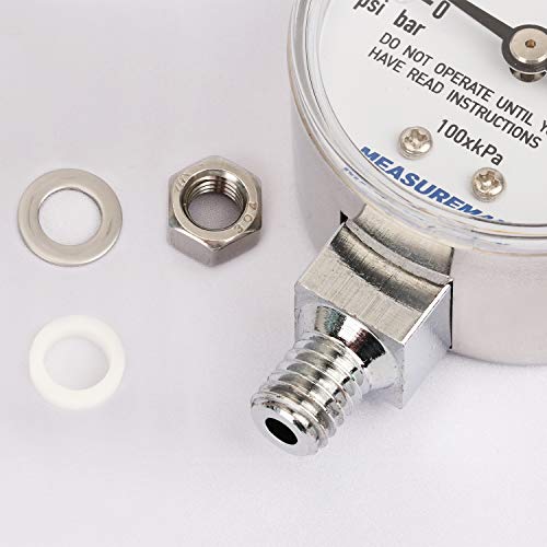 MEASUREMAN Stainless Steel Pressure Cooker Gauge, Pressure Canner Gauge, Steam Pressure Gauge, 2" Dial, Lower Mount, Including Gasket, Washer and Nut