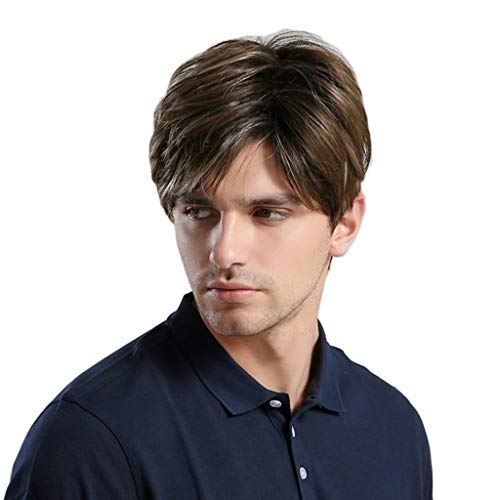 10 Wigs Wig Peruca Natural Sintética Da Parte Lateral Das Perucas Masculinas Retas Curtas Com Franja